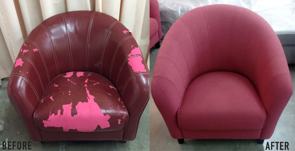 Reupholstery of chair before and after